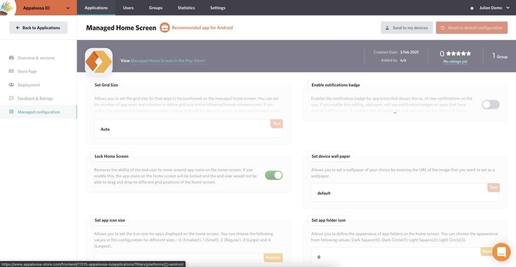 android entreprise managed app configuration