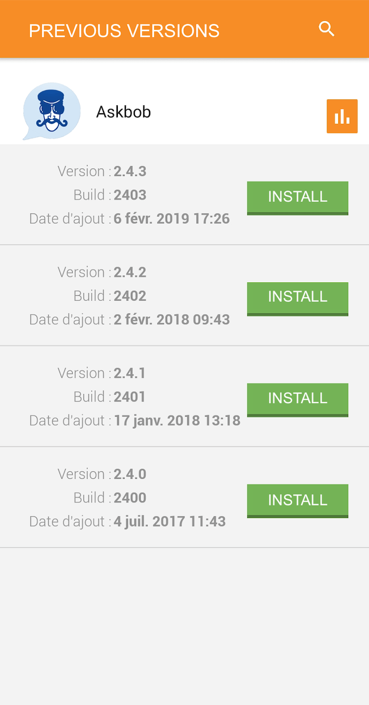 Mobile beta testing and version download interface in Appaloosa